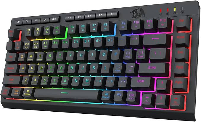 Redragon Portable Wireless Gaming Keyboard Bluetooth/2.4GHz/USB-C Wired RGB Backlit 75% Mini Quiet Macro Membrane Keyboard Rechargeable 4000mAh Battery Anti-Ghosting for Win/MAC