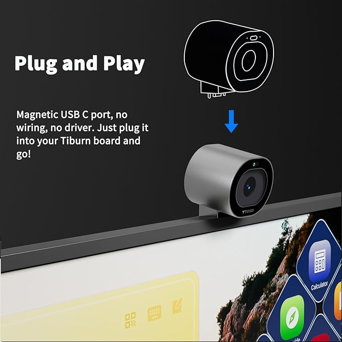 TIBURN HQ Eyes S2 AI ePTZ 4K Webcam Built-in Mic Auto Framing Auto Tracking8X Zoom/Wide Angle Gesture Control Plug and Play for Zoom/Skype/Teams Video Conference for Flip 55 S2 and HQ 75 R2