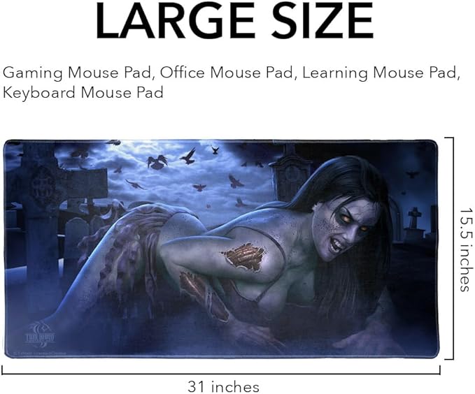 Hot Sexy Undead Dead Zombie Large Gaming Mouse Pad Desk Mat with Stitched Edges Non-Slip Base for Gamer Home and Office