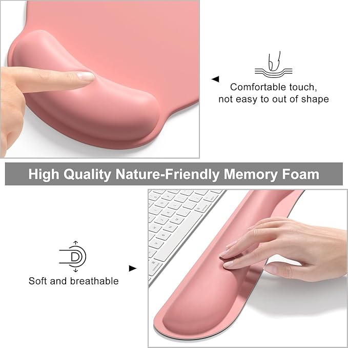 Dapesuom Large Gaming Mouse Pad Mouse Pads with Wrist Rest Wrist Support 4in1 XXL Desk Mat Desk Pad + Ergonomic Mousepad + Memory Foam Keyboard Mat Wrist Rest + Coaster Set for Computer Rose Pink