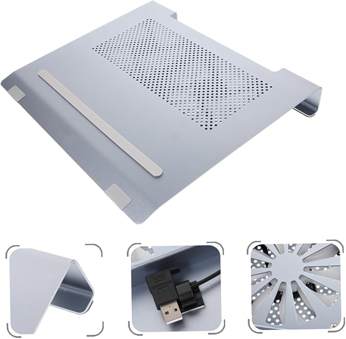 Veemoon Aluminum Alloy Laptop Cooler Fan Stand with Quiet Cooling Pad for Gaming Laptops Elevated Heat Dissipation Base USB-Powered Cooling Support for Computer Users Gray