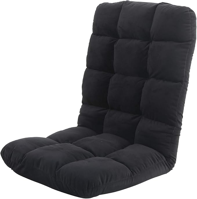 ALPHA HOME Adjustable Floor Chair with Backrest &amp Cushion Dorm Rocker 4 Positions Video Gaming Chair Folding Lazy Sofa Recliner Living Room Seating Lounge Chair for Reading Watching TVBalck