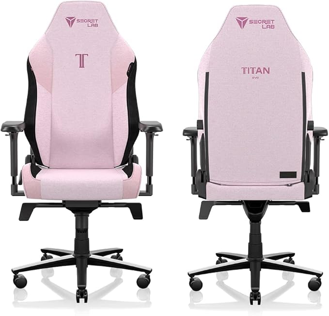 Secretlab Titan Evo Plush Pink Gaming Chair - Reclining - Ergonomic &amp Comfortable Computer Chair with 4D Armrests - Magnetic Head Pillow &amp 4-Way Lumbar Support - Small - Pink - Fabric
