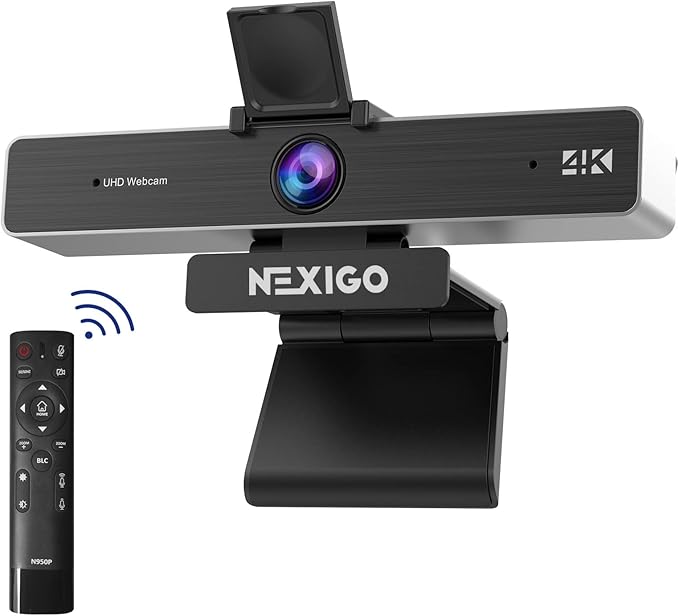 NexiGo Zoom Certified N950P Pro 4K Zoomable Webcam with Remote and Software Control Sony Starvis Sensor 5X Digital Zoom Web Camera with Dual Stereo Mics (Renewed)