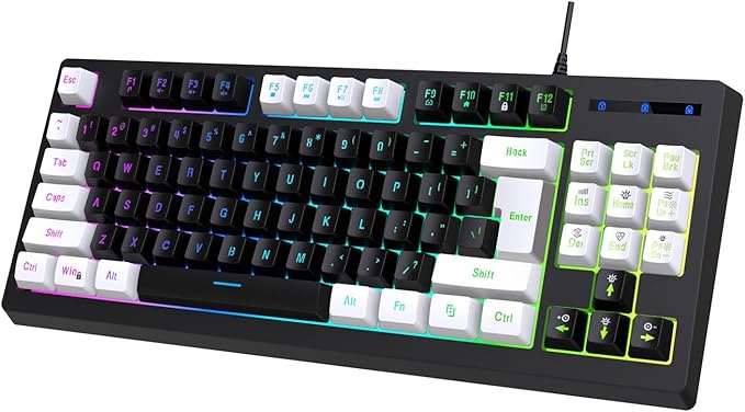 Vikye Compact 87 Keys Mechanical Keyboard with RGB Backlight Double Color for Gaming and Office (White Black)