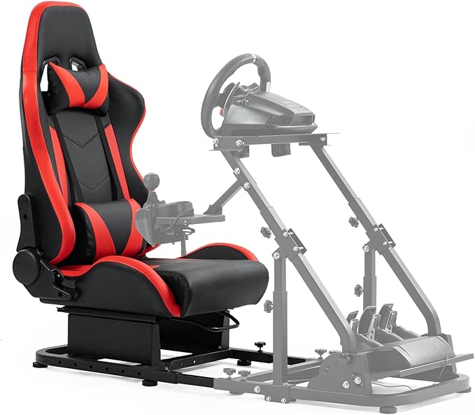 Anman Racing Simulator Cockpit Red Seat/Flight Sim Game Chair with Neck Pillow Lumbar and Matching Bottom Support BracketSeat Belt Drilling Support for DIY