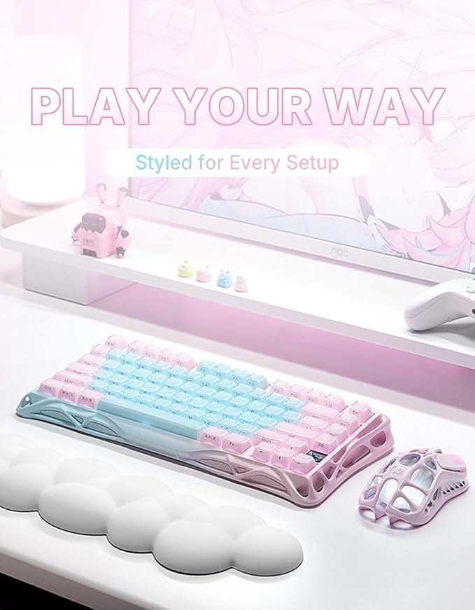 GravaStar Mercury K1 Lite 75% Gaming Keyboard 2.4GHz/BT/Wired Tri-Mode Wireless Keyboard Gasket Hot Swappable Mechanical Keyboard Pre-lubed Linear Switches Jelly Keycaps RGB Backlit (Aurora Mist)