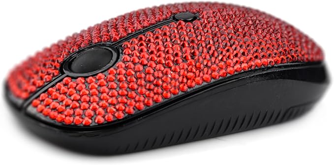 WONGS Bling Austrian Pink Crystal Rhinestone Wireless Mouse Slim Silent 2.4G Portable Mobile Optical Mice 3 Adjustable DPI Levels for Notebook PC Laptop Computer MacBook - Red