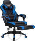 GYMAX Gaming Chair Ergonomic Computer Chair with Footrest Linkage Armrests &amp Lumbar Cushion Big Wide High Back Video Gaming Chair Reclining Office Rolling Chair for Adult/Teens (Blue)
