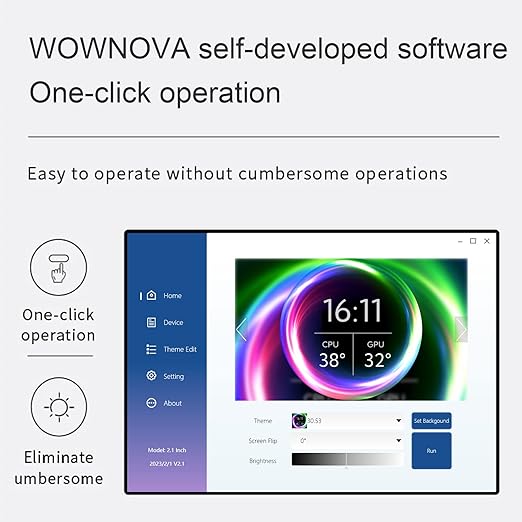 WOWNOVA 2.1 AIO Computer Temp Monitor CPU Cooler LCD Display Upgrade Kit for Water Cooling Systems PC Sensor Panel for PC Computer Accessories in Side Prebuilt Gaming PC Parts ARGB Case (Black)