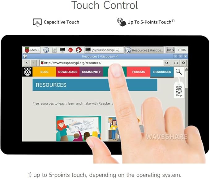 waveshare 7inch Touch Display Compatible with Raspberry Pi 5/4B/3B+/3A+/3B/2B/B+/A+/CM3/3+/4DSI LCD Mini Monitour 800×480 Resolution Capacitive Touch ScreenSmall Display