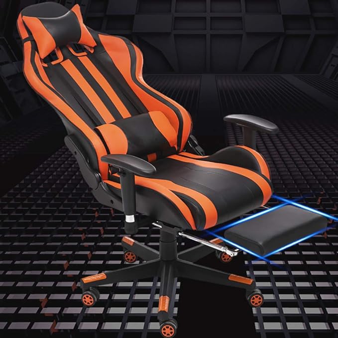 Computer Gaming Chair with Footrest Game Seat Internet Cafe Racing Competitive Office Computer Chair Home Recliner Adjustable Chair Headrest and Lumbar Support E-Sports Swivel ChairOrange