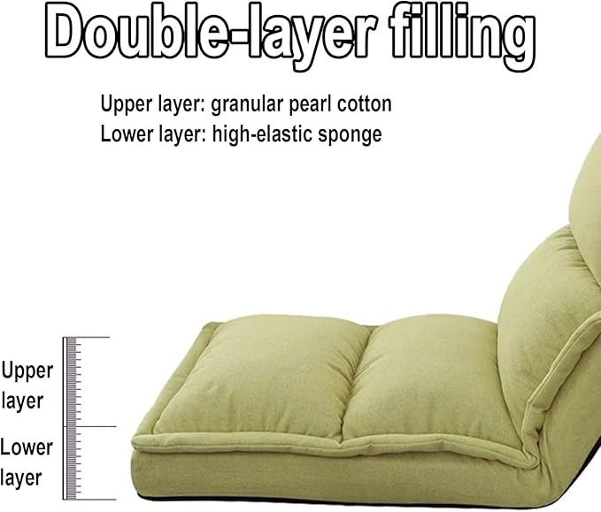 Floor Seating Indoor Chaise Lounge with 5 Adjustable Positions Adjustable Back Support Cotton and Linen Fabric Sofa Chair Video Gaming Chair for Home Office(Green50 * 116 * 16CM)
