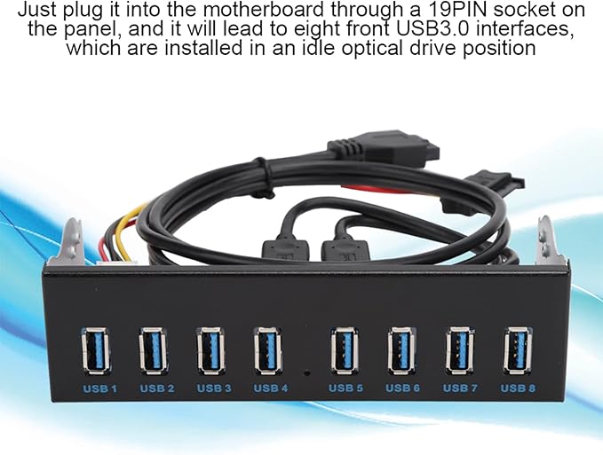 Yctze USB 3.0 Front Panel with 8 Ports Hub and 19PIN Optical Drive Extension Adapter for PC Computer 5.25 Internal Front USB 3.2 Hub