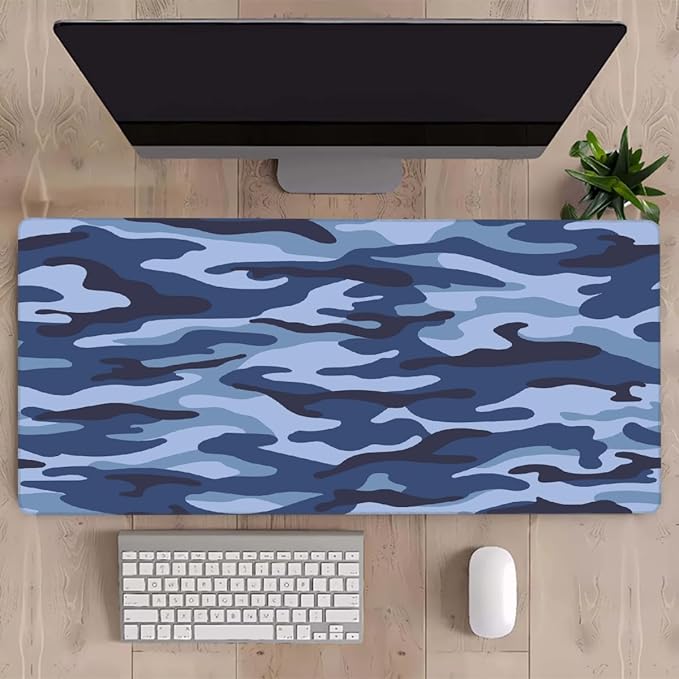 Blue Army Camo Camouflage Large Mouse Pad Gaming Mousepad Desk Mat for Desktop Computer Keyboard Waterproof Mouse Mat Desk Pad with Non-Slip Base for Game School Office Home 35.4 x 15.7