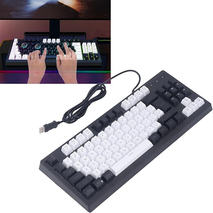 Vikye Compact 87 Keys Mechanical Keyboard with RGB Backlight Double Color for Gaming and Office (Black and White)