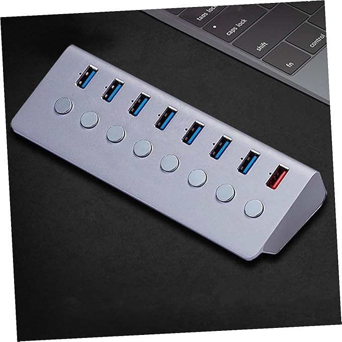 USB Hub Charging Port with Separate On/Off Switch USB Expansion Transfer Splitter for Laptop and Desktop for Business Travel and Multi-Device Charging