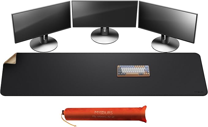 Mydours 70.9x19.7 Black Desk Pad - Premium Dual-Sided PU Leather &amp Cork Design for Home and Office Ultra-Wide Mouse Mat with Smooth Gaming Surface Protects Desks from Heat Ink &amp Liquid Sp
