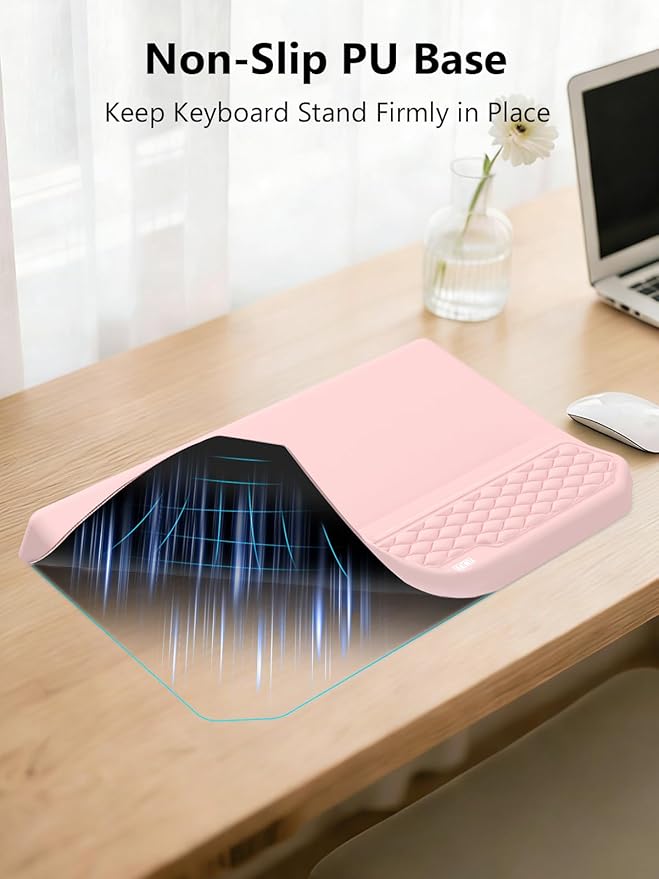 2-in-1 Ergonomic Keyboard Stand with Wrist Rest Comfy Keyboard Riser Holder with Massage Design Pink