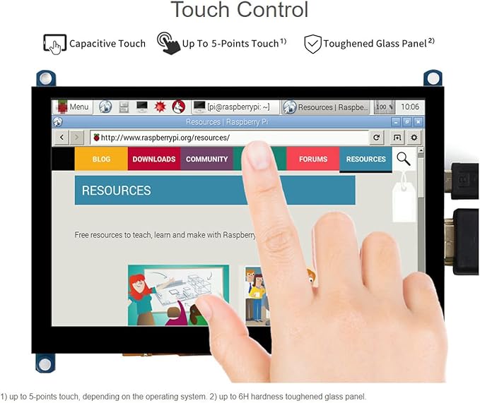 Waveshare 5inch Capacitive Touch Screen LCD Slimmed-Down Compatible with Raspberry Pi 5/4B/3B+/3A+/2B/B+/A+/Zero/Zero W/WH/Zero 2W CM3+/4 800×480 Resolution HDMI Toughened Glass Panel Supports Windows