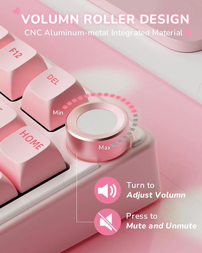 RK ROYAL KLUDGE R75 Mechanical Keyboard Wired with Volume Knob 75% Keyboard Gasket Mounted Hot Swappable Creamy Sound MDA Profile PBT Keycaps Pink