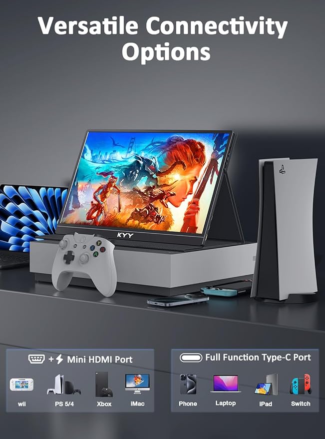 KYY 4K Portable Monitor 15.6 Portable Monitor for Laptop UHD IPS 3840X2160 External Screen with 100% sRGB &amp HDR Gaming Display for Laptop PS5/4 Xbox Switch with Speakers VESA Compatible