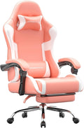 Dowinx Ergonomic Pink Gaming Chair with Footrest &amp Massage Lumbar 2D-Linkage Armrests for Cute Aesthetic Esports Chair for Girls Office Home and Long Gaming Sessions Pink