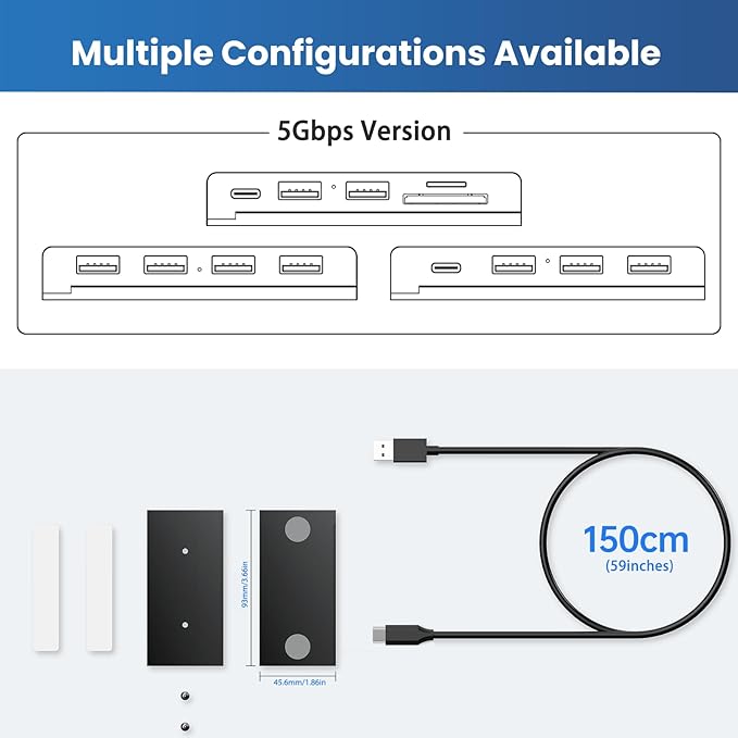 EJAY 10Gbps Magnetic USB-C Hub 4-Port USB 3.2 Gen2 Data Transfer Includes 2 Packs Sliding Rail Screws and Sticky Pads for MacBook Laptop PC