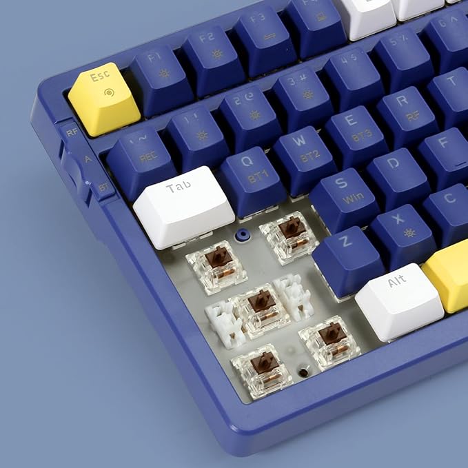 Wireless Mechanical Keyboard Triple Mode 2.4G/USB-C/BT Gaming Keyboards 100 Keys Ice-Blue Backlit Brown Switch Keyboard | Rechargeable Mechanical Gaming Keyboards | Blue/White/Yellow