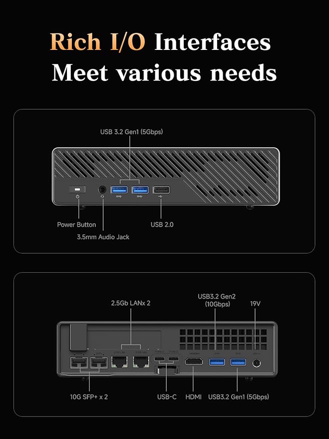MINISFORUM AMD Ryzen 9 9955HX Barebone with MS-A2 Mini PC (16C/32T up to 5.4GHz)PCIe×16 HDMI/2x USB-C (8K@60Hz) 2X SFP+ 10G 2X 2.5G LAN 3X SSD M.2 (2280/22110/U.2)NO RAM/SSD/OS