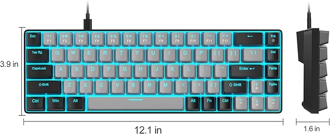 MageGee Portable 60% Mechanical Gaming Keyboard MK-Box LED Backlit Compact 68 Keys Mini Wired Office Keyboard with Blue Switch for Windows Laptop PC Mac - Grey/Black