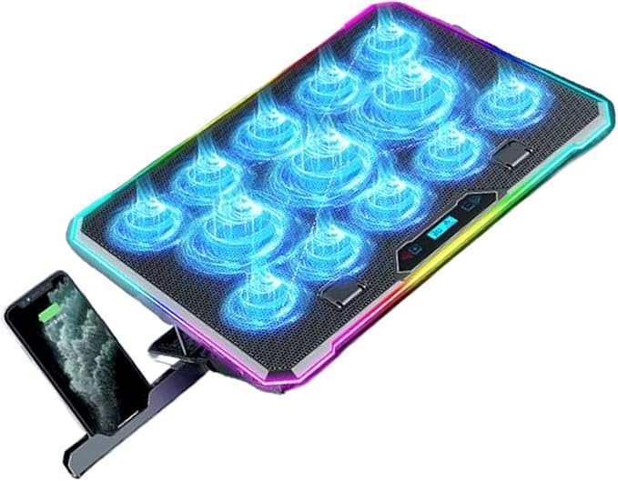 Enhances Laptop Cooling Pad for Quiet Gaming for 14in-21Inch Laptops MultiAngle Stand Phone Slot LED Laptop Coolers