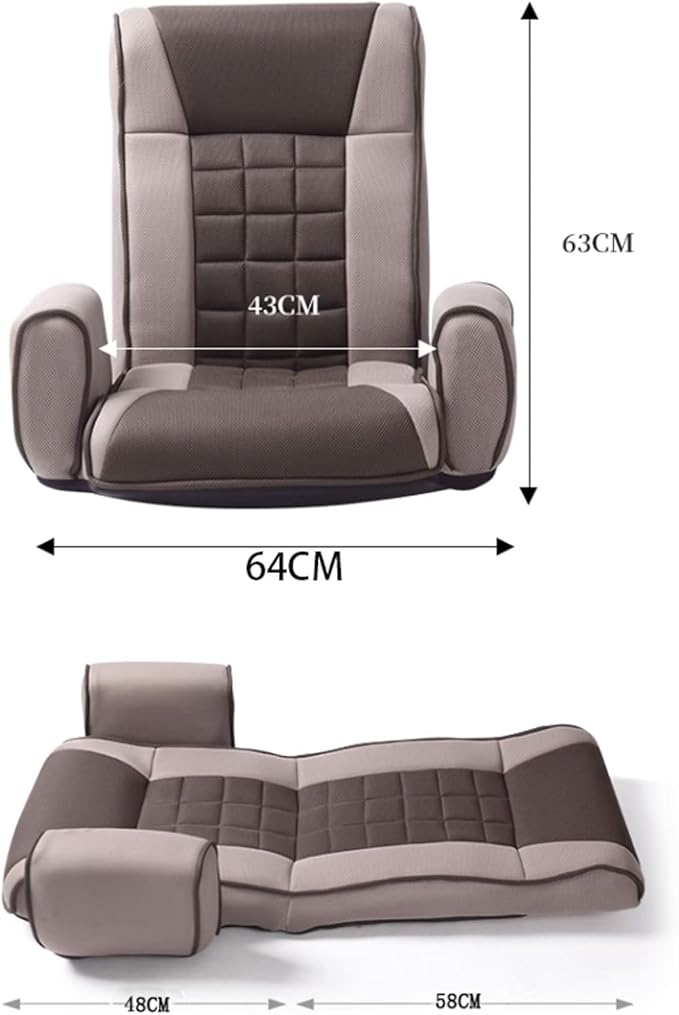 Aimeryup Armrest Legless Chair Metal Foldable Adjustable Height Fabric Cushion Lazy Living Room Hotel 64X48X63CM(Size:64X48X63CMColor:A)