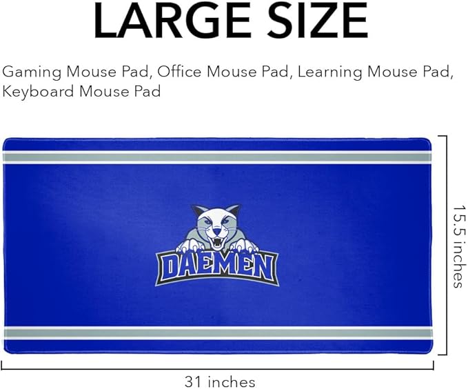 Daemen College Wildcats Primary Logo Stripes Large Gaming Mouse Pad Desk Mat with Stitched Edges Non-Slip Base for Gamer Home and Office 31.5 x 15.7