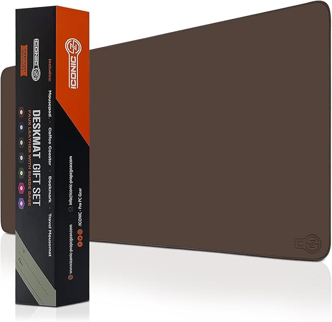 PU Leather Desk Mat| Premium Mouse Pad with Bonus Coaster | Stylish Durable Waterproof Mouse Pad for Office &amp Home (Dark Brown XXL - PU Gift Set)