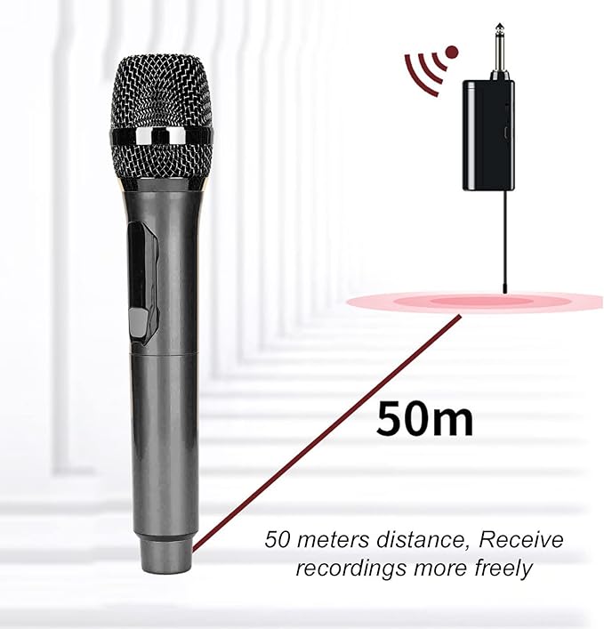 Cuifati Cordless Microphone Dual Digital Dynamic Microphone with Receiver 50m Range 3.5mm Adapter Microphone with Smart LED Display for Singing Karaoke Meeting Wedding (Black)