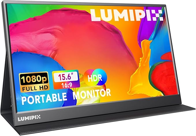 Portable Monitor 15.6 Inch 1080P FHD IPS Gaming Display Monitor with USB-C &amp HDMI Ultra-Slim External Second Screen with Smart Cover &amp Speakers for Laptop XboxPC Mac Phone PS5 Switch