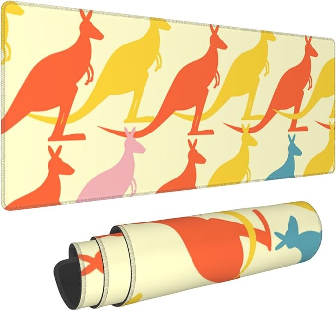Colorful Kangaroo Green Large Mouse Pad Gaming Mat Desk Matt for Desktop Desk Pad Mat Anti-Slip XXL Big Mousepad with Stitched Edges for Computer