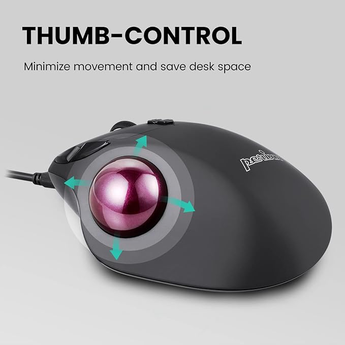 Perixx Perimice-517 Wired Trackball USB Mouse 7 Button Design Build-in 1.34 Inch Trackball with Pointing Feature