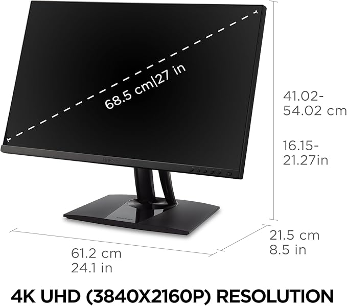 ViewSonic VP275-4K 27 Inch IPS 4K UHD Monitor Designed for Surface Advanced Ergonomics 100% sRGB 60W USB C HDMI and DisplayPort