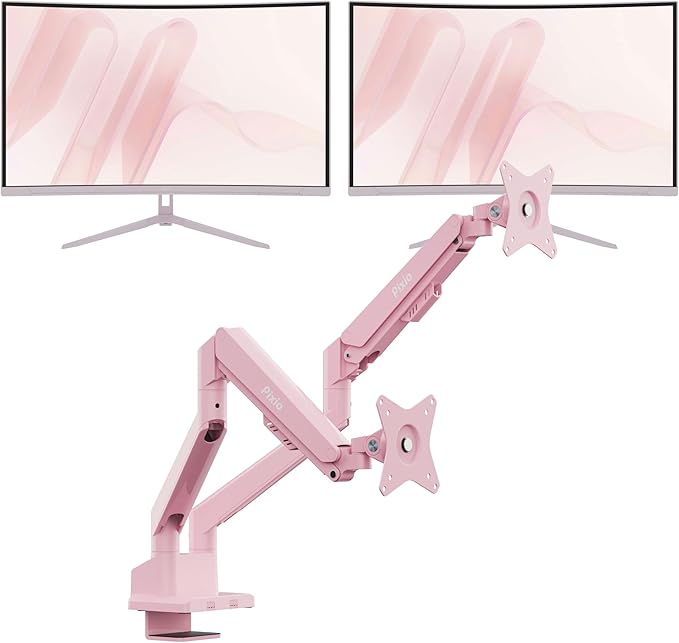 Pixio Two PXC279WAVE Pink 27 inch 300Hz Refresh Rate FHD 1080p Resolution 1650R Curve Fast VA Panel 1ms GTG Response Time HDR Curved Gaming Monitor and PS1D Wave Pink Dual Monitor Arm