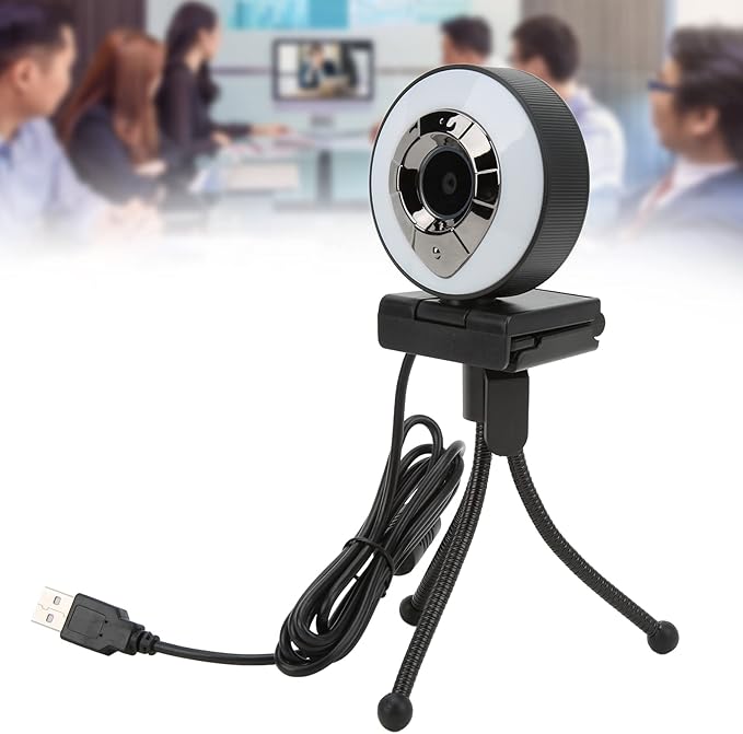 1080P HD Web Camera with Autofocus USB 2.0 2.0MP White and Warm Light - Clear Video Stereo Audio 360° Rotation Desktop and Laptop Use
