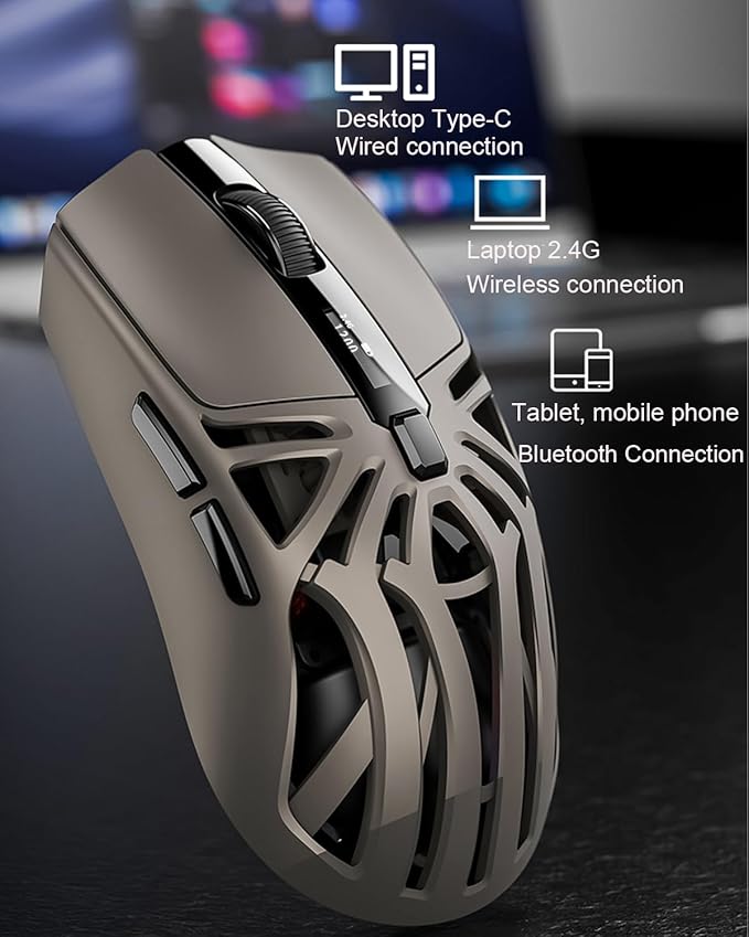 Wireless Gaming Mouse10000 DPI Digital Screen Lightweight Programmable Silent Tri-Mode Bluetooth/2.4G/USB-C Wired Ergonomic Gamer Mouse with Side Buttons for PC Laptop Computer Mac GiftRGB Light
