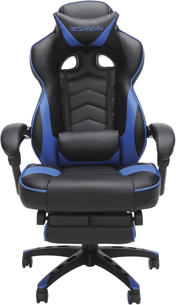 RESPAWN 110 Ergonomic Gaming Chair with Footrest Recliner - Racing Style High Back PC Computer Desk Office Chair - 360 Swivel Adjustable Lumbar Support Headrest Pillow Padded Armrests - 2019 Blue