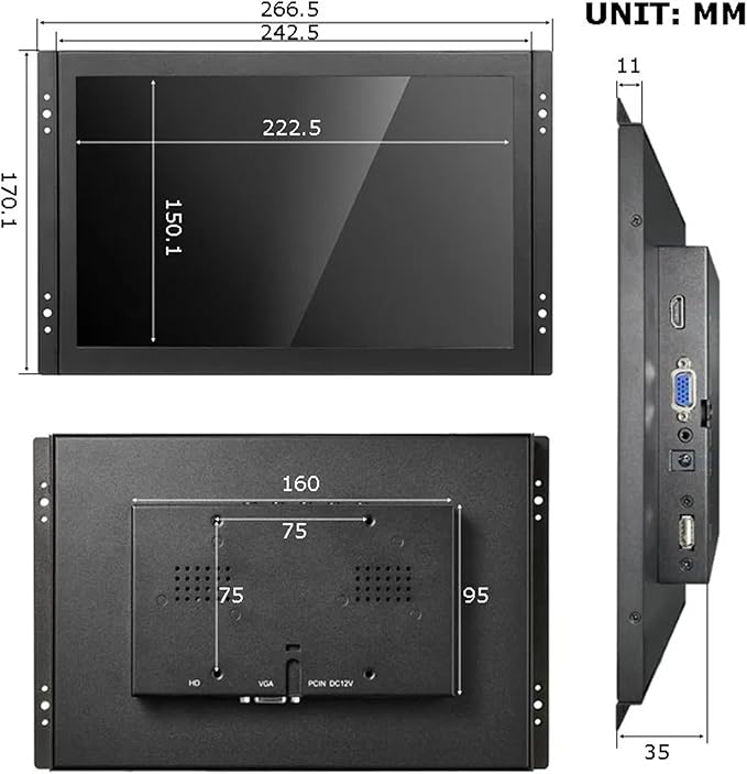 1pc Open Frame Industrial Grade 10.5 Inch Monitor with 1920 * 1280 Capacitive Touch Screen Display VGA(Without Touch)