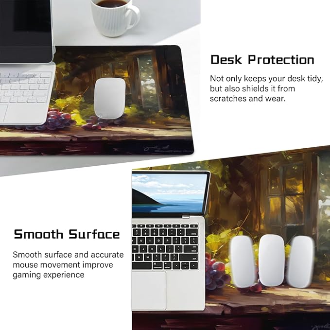 Painting Grape Wine Farm Large Mouse Pad Gaming Mousepad Desk Mat for Desktop Computer Keyboard Waterproof Mouse Mat Desk Pad with Non-Slip Base for Game School Office Home 35.4 x 15.7