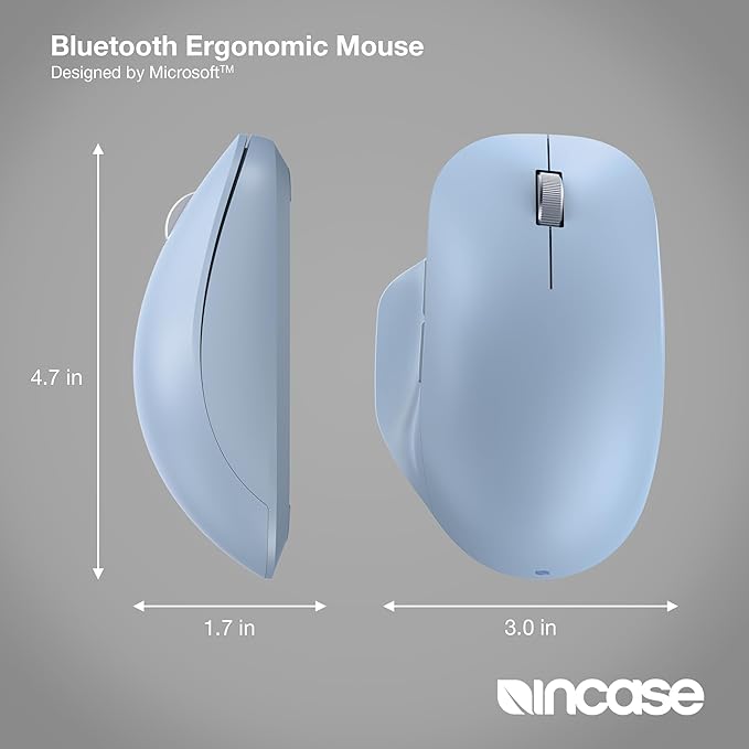 Incase Bluetooth Ergonomic Mouse – Designed by Microsoft – Two Thumb Buttons Easy to Grip Thumb Rest Precision Tracking Connects 3 Devices 15 Month Battery Life PCs/Laptops (Pastel Blue)