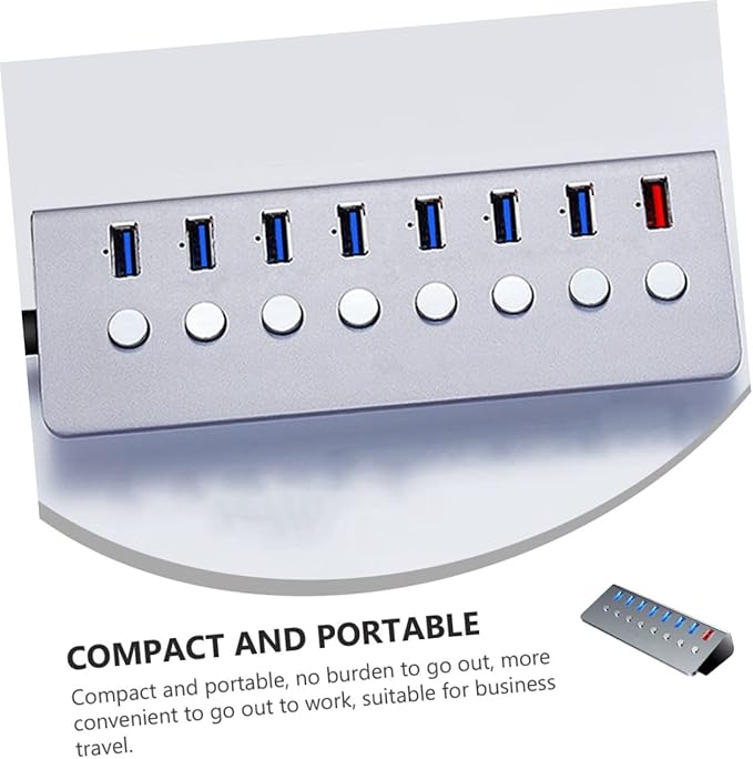 HOMSFOU 7-Port USB Hub Splitter 3.0 Independent Control USB Extender for Laptops and PCs Portable for Charging and Data Transfer
