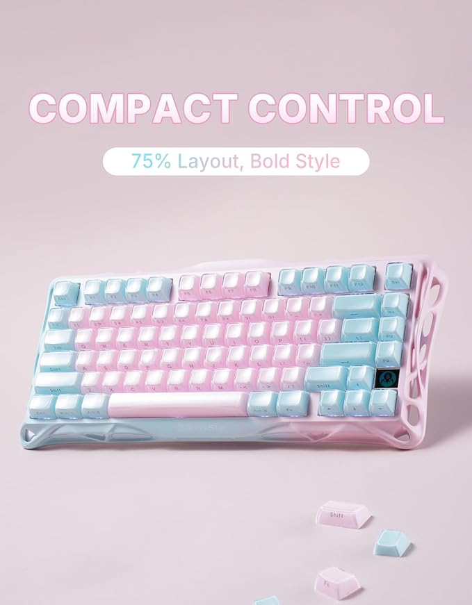 GravaStar Mercury K1 Lite 75% Gaming Keyboard 2.4GHz/BT/Wired Tri-Mode Wireless Keyboard Gasket Hot Swappable Mechanical Keyboard Pre-lubed Linear Switches Jelly Keycaps RGB Backlit (Lumen Rose)