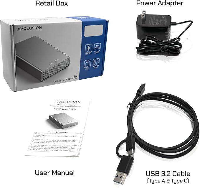 Avolusion PRO-G1 10TB USB 3.2 Gen 2 (10Gbps) USB-C External Hard Drive w/USB HUB for Windows/MacOS (Grey)